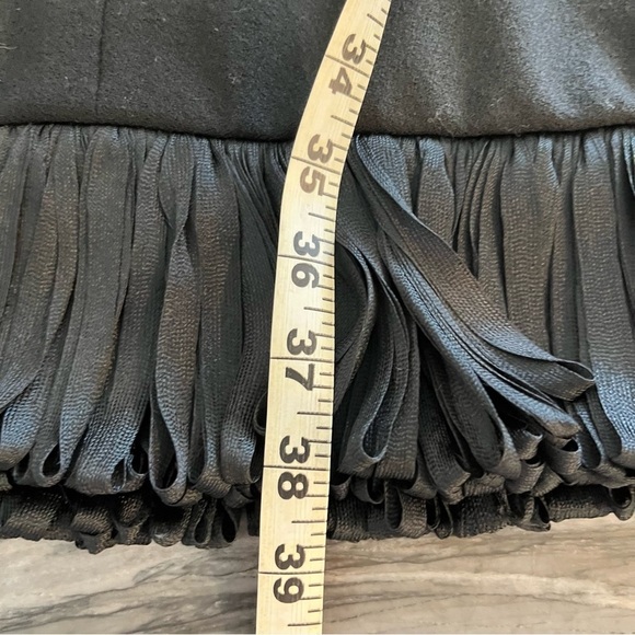 Jean Louis Black Vintage Wool Crepe Dress Fringed Trim Size 12 Medium RARE - Picture 11 of 12